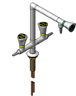 Kombinált laborcsap egy vízcsappal és két 180°-os gázcsappal