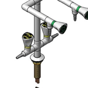Laborcsap egyoszlopos dupla 180°-os vízcsappal + két 180°-os gázcsappal.