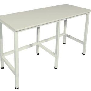 Munkaasztal, ipari asztal, laborasztal H alakú vázzal szélesebb kivitel, nehézműszerek alá hátsó szimpla vagy dupla kötővel
